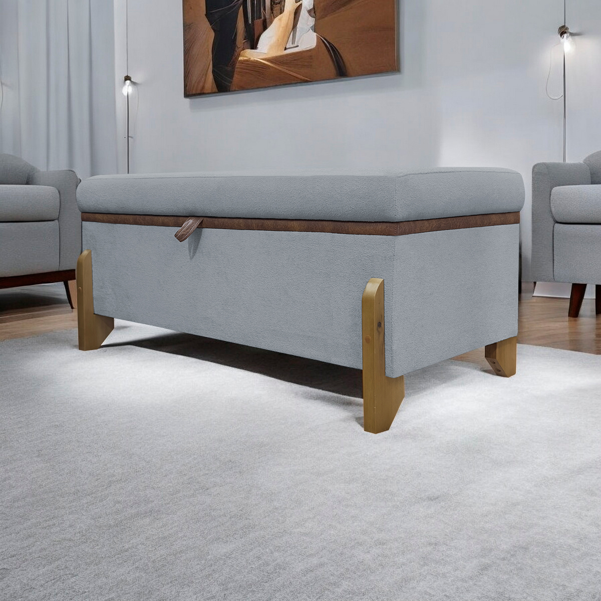 Puff Recamier Baú Para Sala Quarto Cama Queen 150 cm Versallies Boucle Cinza