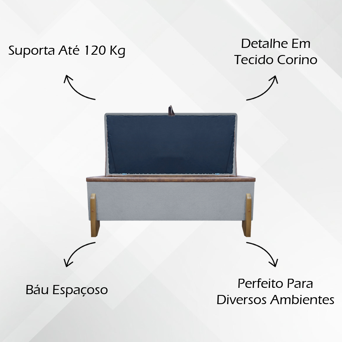 Puff Recamier Baú Para Sala Quarto Cama Queen 150 cm Versallies Boucle Cinza