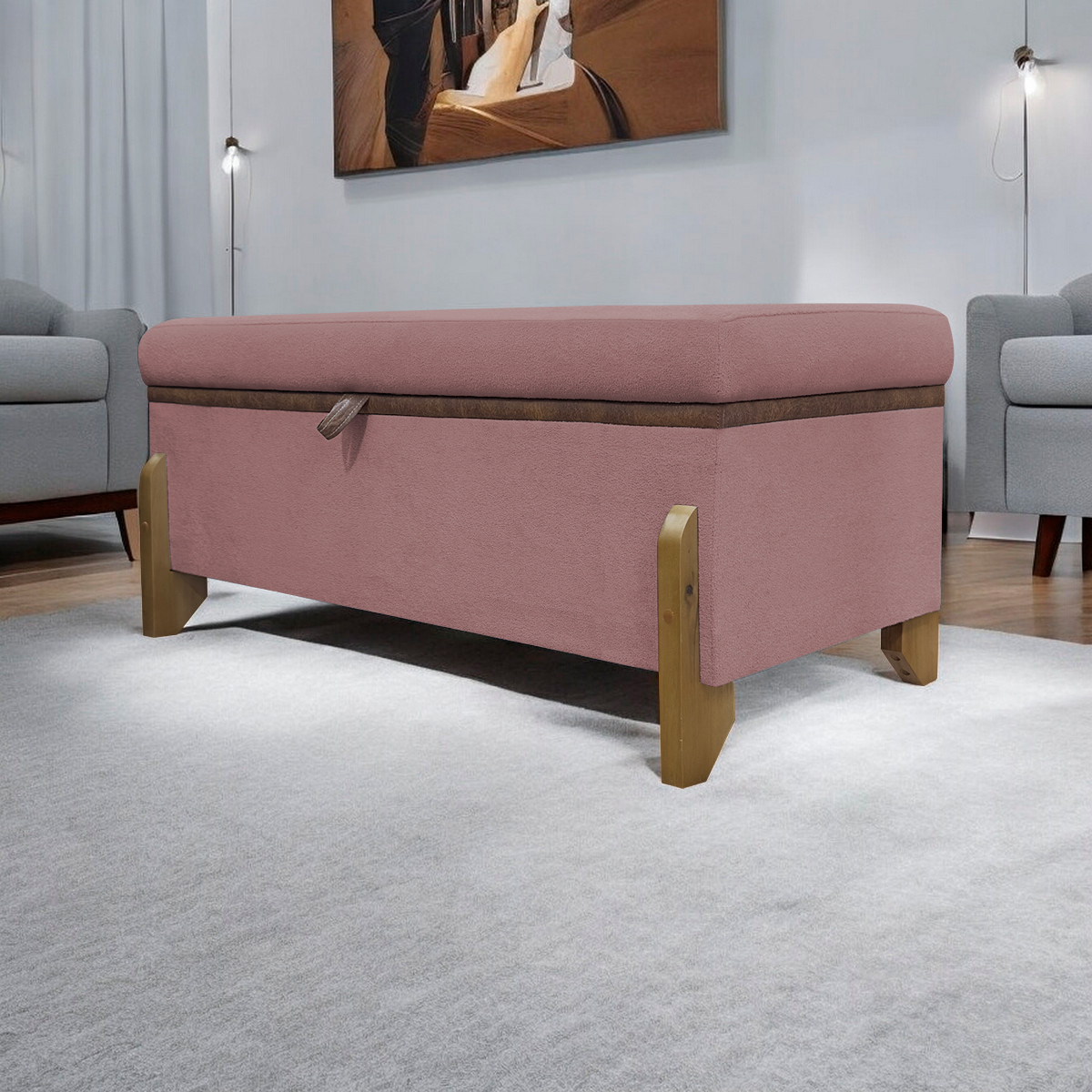 Puff Recamier Baú Para Sala Quarto Cama Queen 150 cm Versallies Boucle Rosê