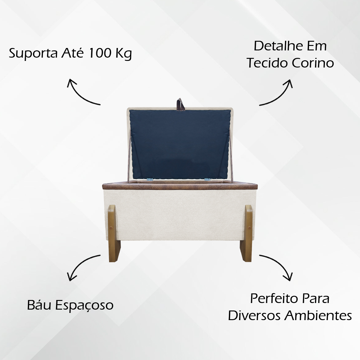 Puff Recamier Baú Para Sala Quarto Cama Solteiro 50 cm Versallies Boucle Bege