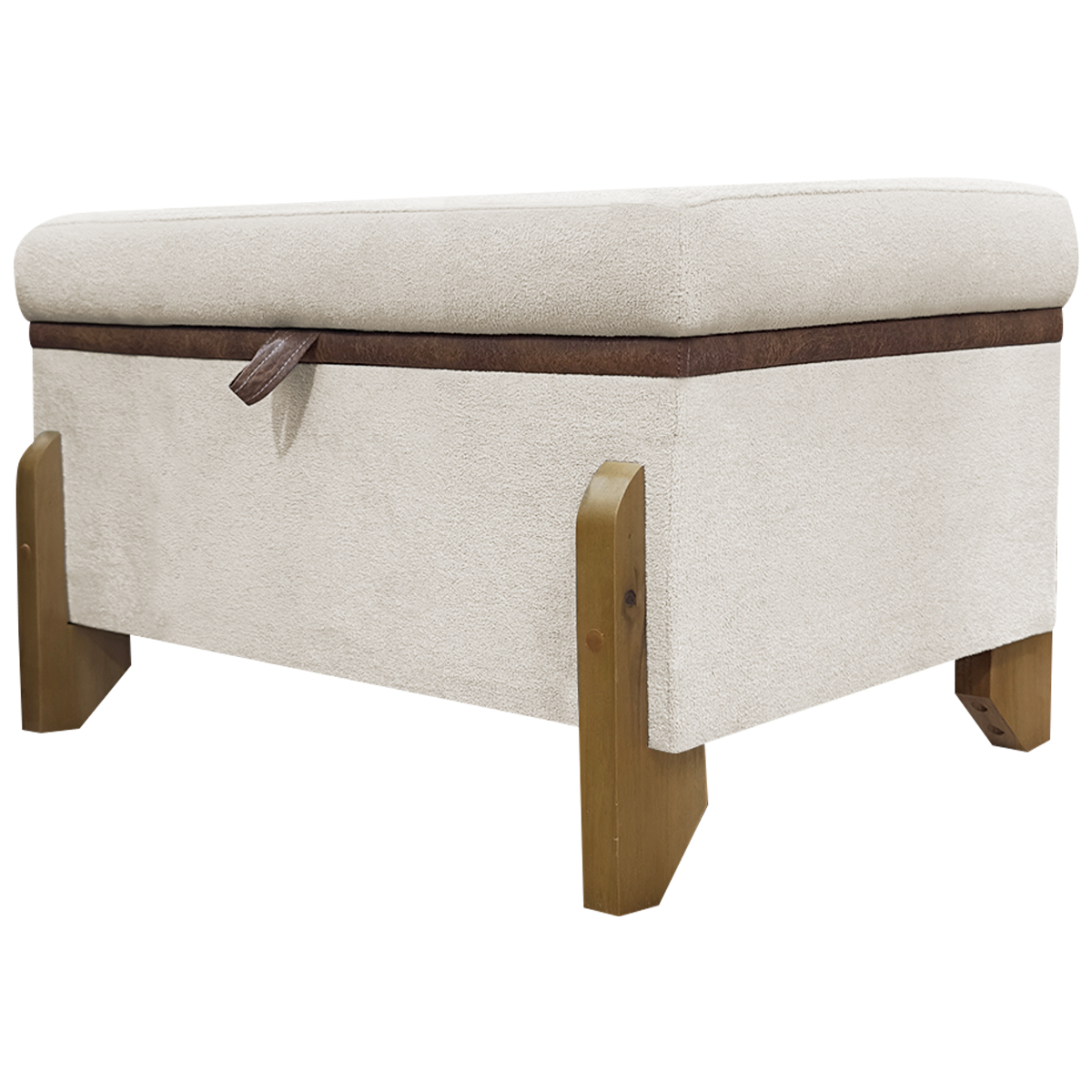 Puff Recamier Baú Para Sala Quarto Cama Solteiro 50 cm Versallies Boucle Bege