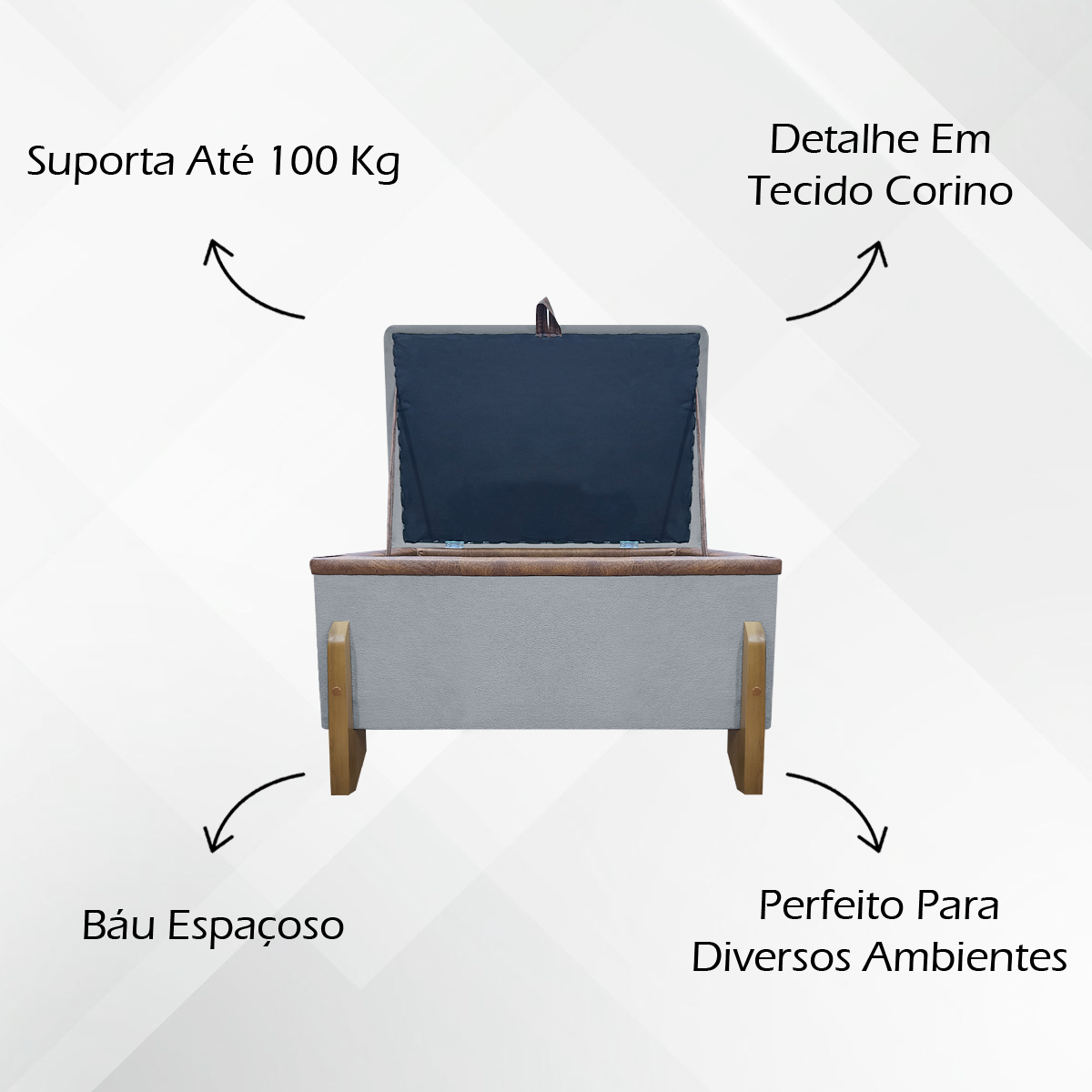 Puff Recamier Baú Para Sala Quarto Cama Solteiro 50 cm Versallies Boucle Cinza