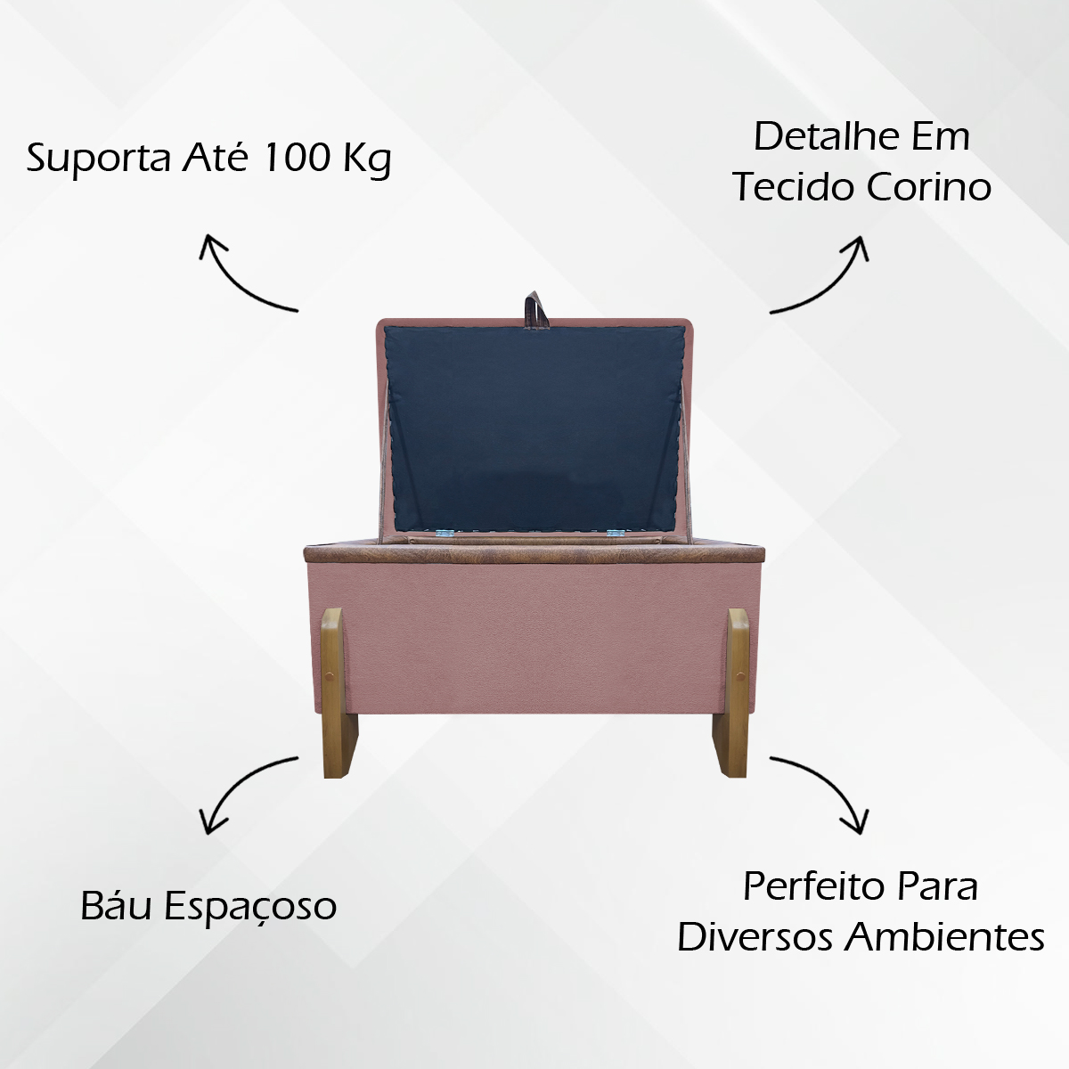 Puff Recamier Baú Para Sala Quarto Cama Solteiro 50 cm Versallies Boucle Rosê