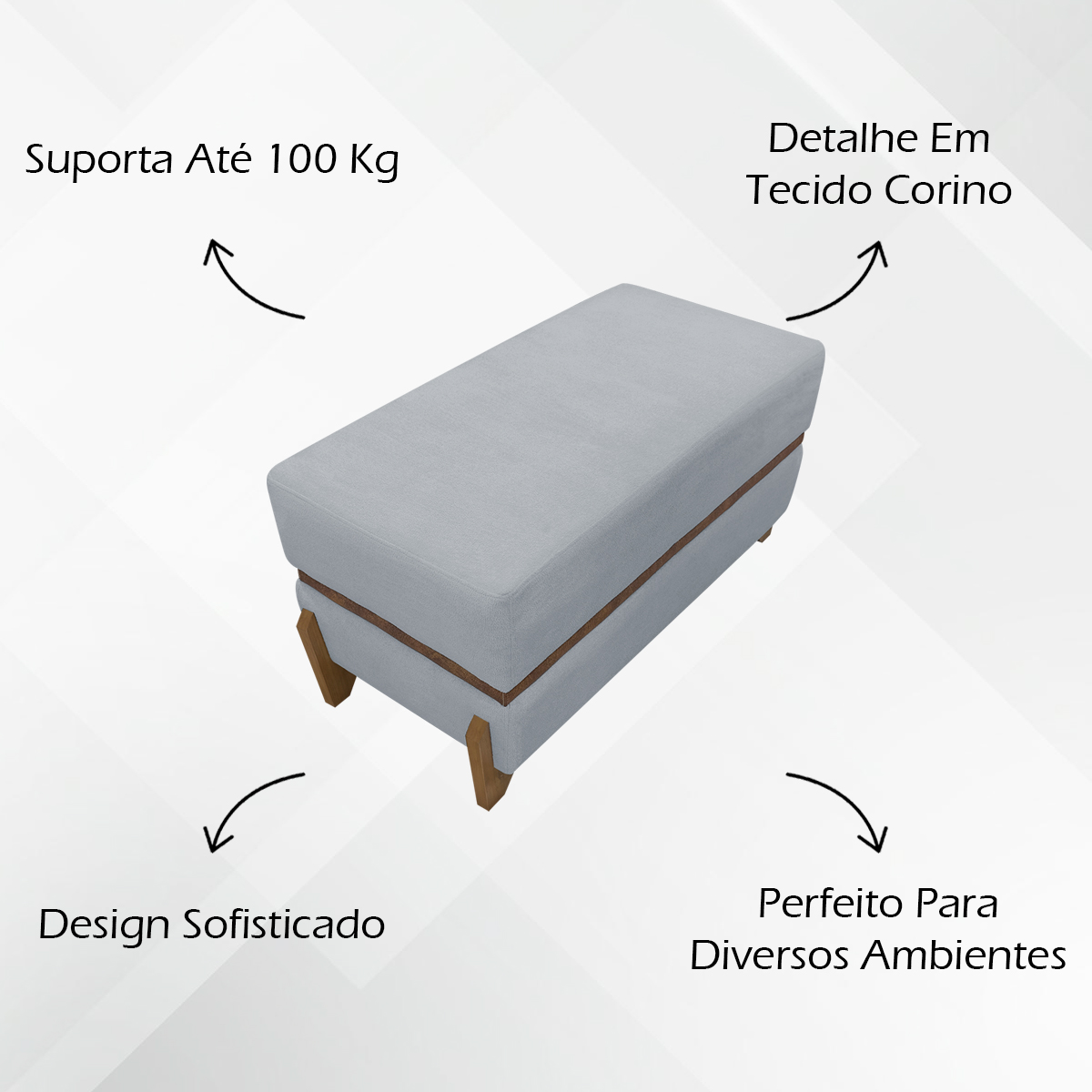 Puff Recamier Para Sala Quarto Cama Casal 100 Cm Kodama Boucle Cinza