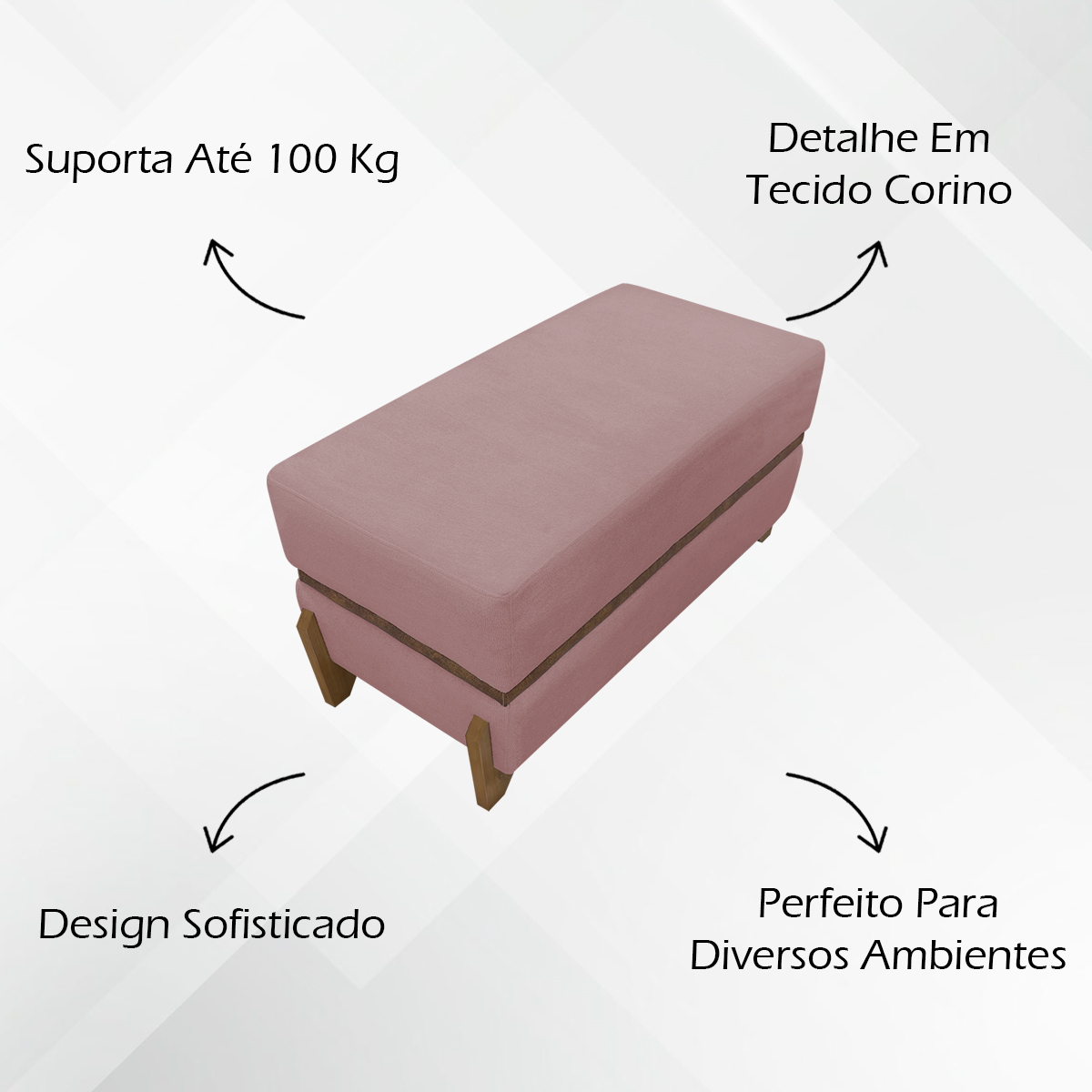 Puff Recamier Para Sala Quarto Cama Casal 100 Cm Kodama Boucle Rosê