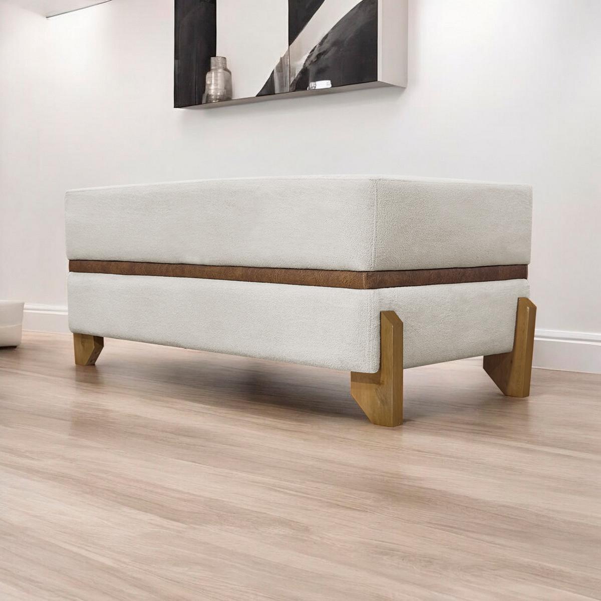 Puff Recamier Para Sala Quarto Cama King 200 Cm Kodama Boucle Bege