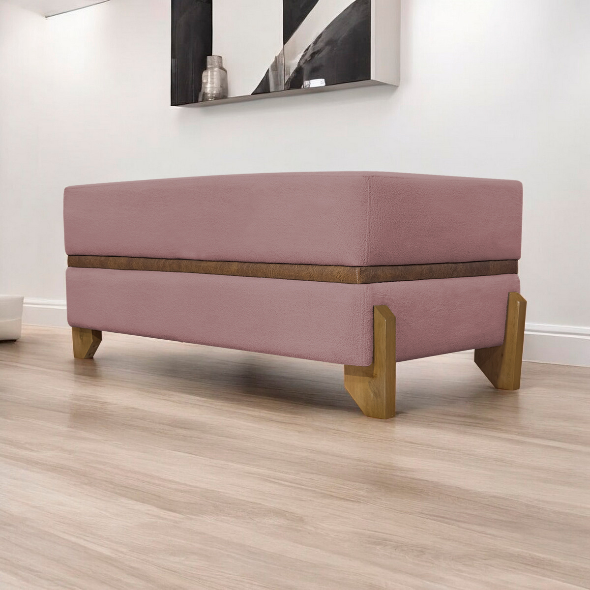 Puff Recamier Para Sala Quarto Cama King 200 Cm Kodama Boucle Rosa