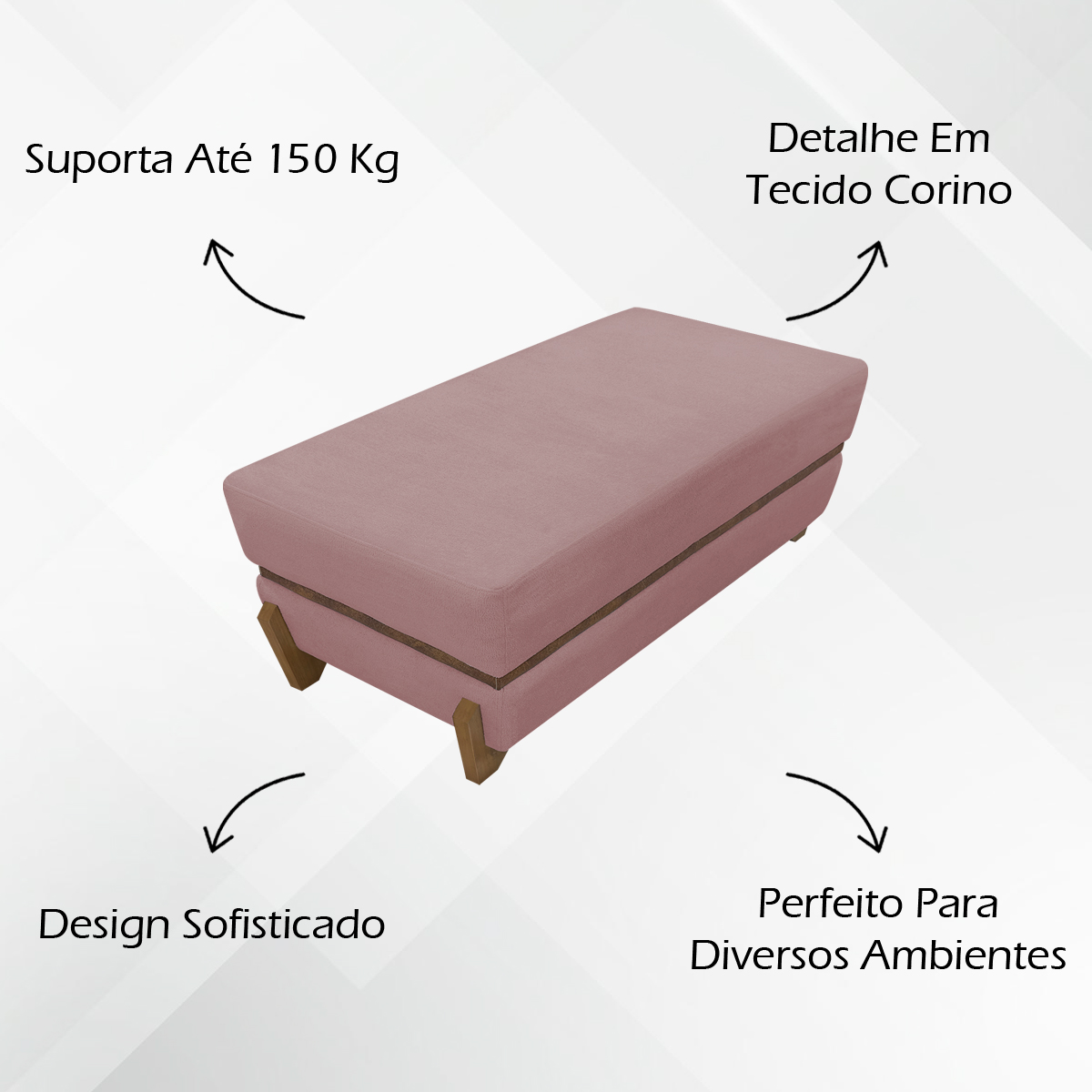 Puff Recamier Para Sala Quarto Cama King 200 Cm Kodama Boucle Rosa
