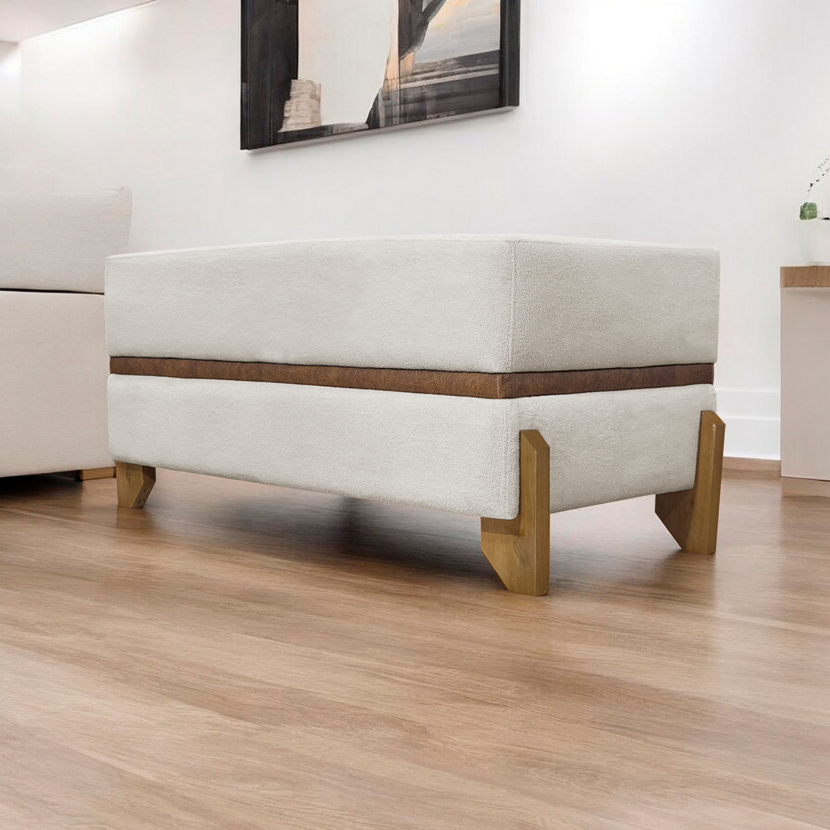 Puff Recamier Para Sala Quarto Cama Queen 150 Cm Kodama Boucle Bege