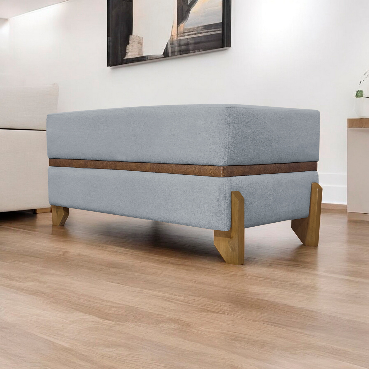 Puff Recamier Para Sala Quarto Cama Queen 150 Cm Kodama Boucle Cinza