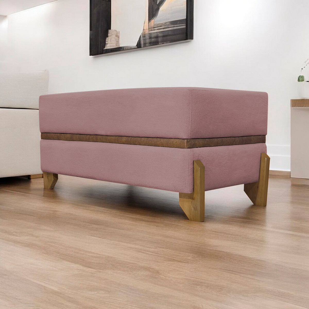 Puff Recamier Para Sala Quarto Cama Queen 150 Cm Kodama Boucle Rosê