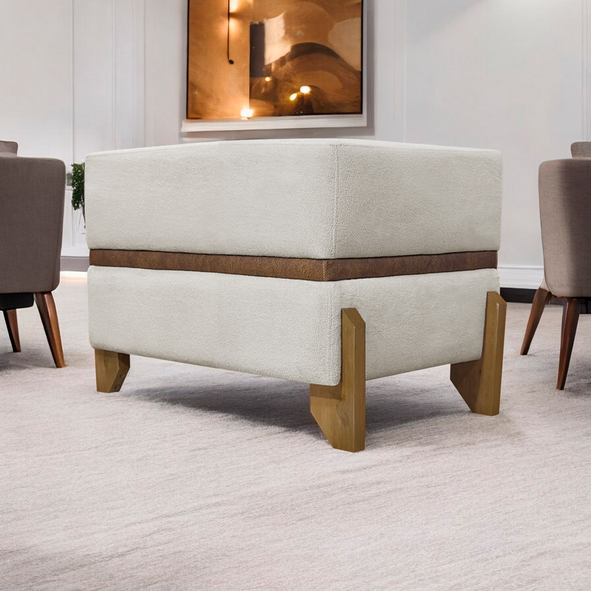 Puff Recamier Para Sala Quarto Cama de Solteiro 50 Cm Kodama Boucle Bege