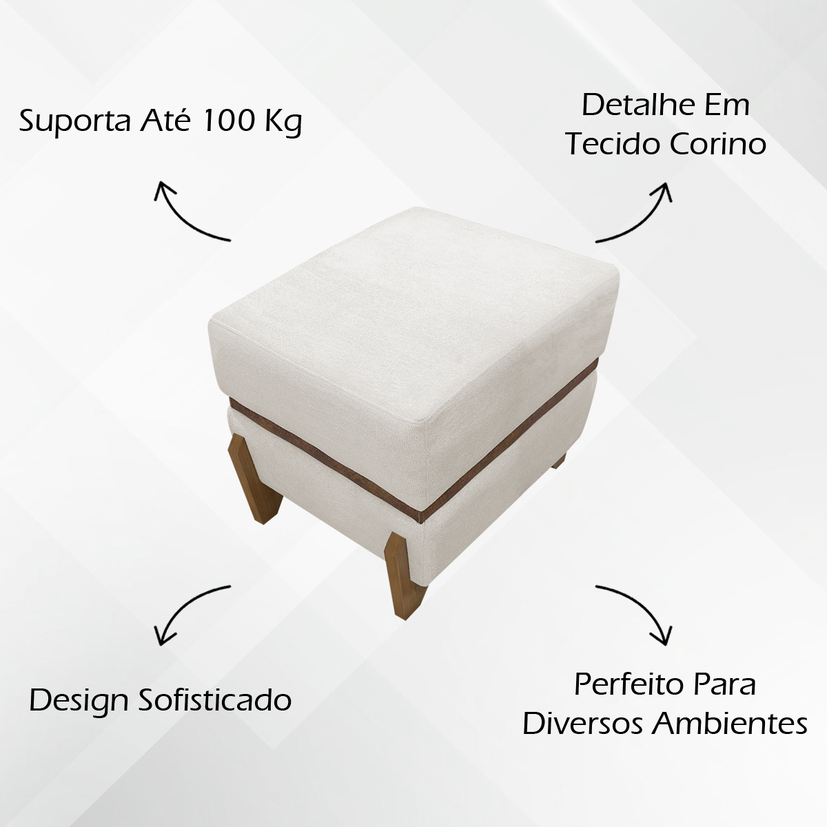 Puff Recamier Para Sala Quarto Cama de Solteiro 50 Cm Kodama Boucle Bege