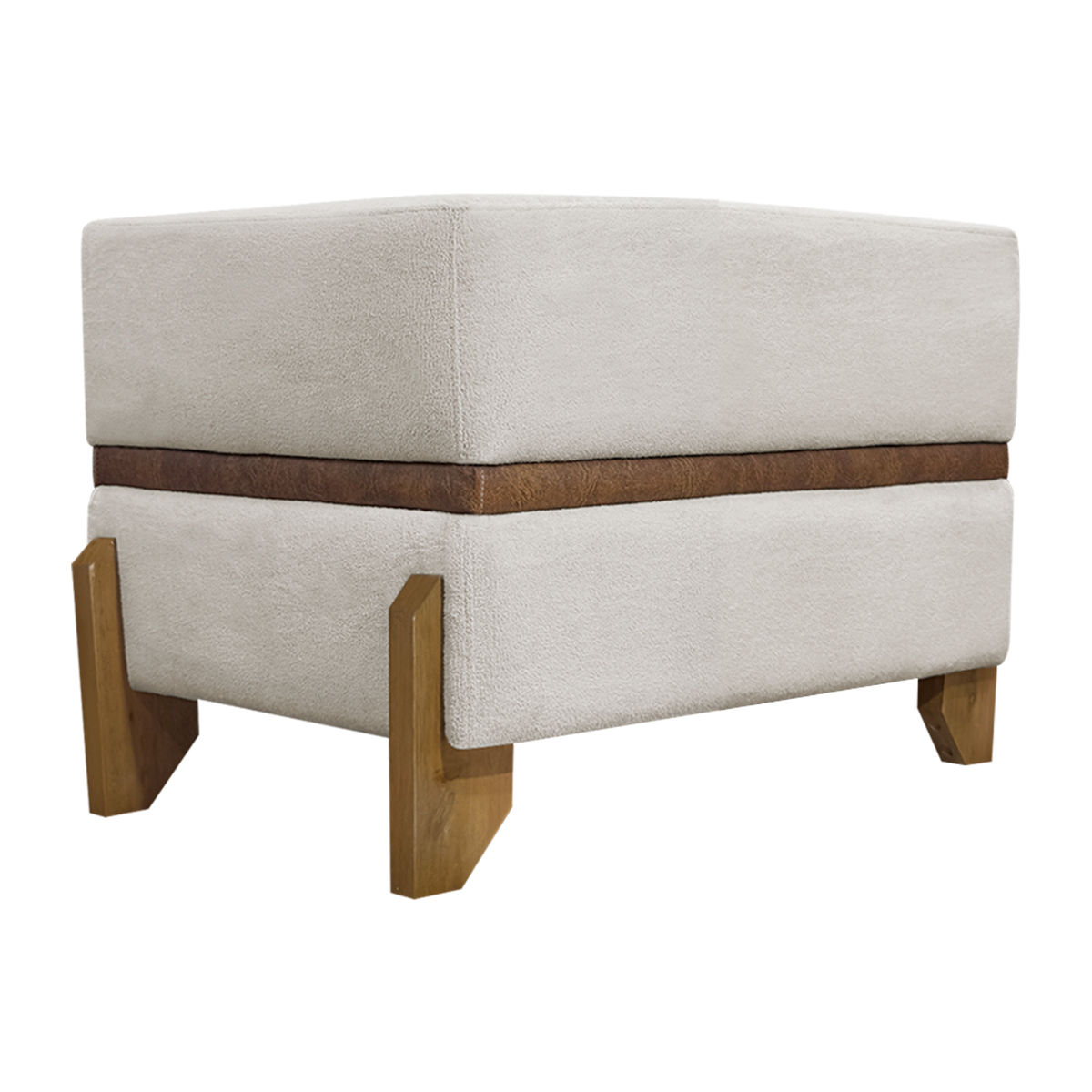 Puff Recamier Para Sala Quarto Cama de Solteiro 50 Cm Kodama Boucle Bege