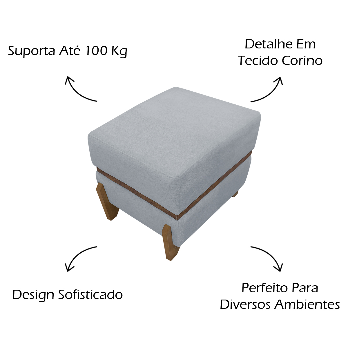 Puff Recamier Para Sala Quarto Cama de Solteiro 50 Cm Kodama Boucle Cinza