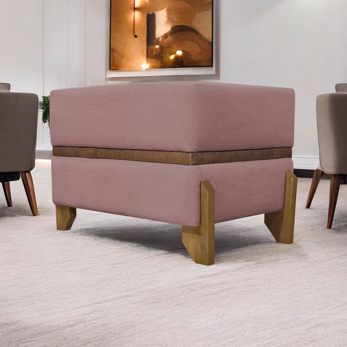 Puff Recamier Para Sala Quarto Cama de Solteiro 50 Cm Kodama Boucle Rosê