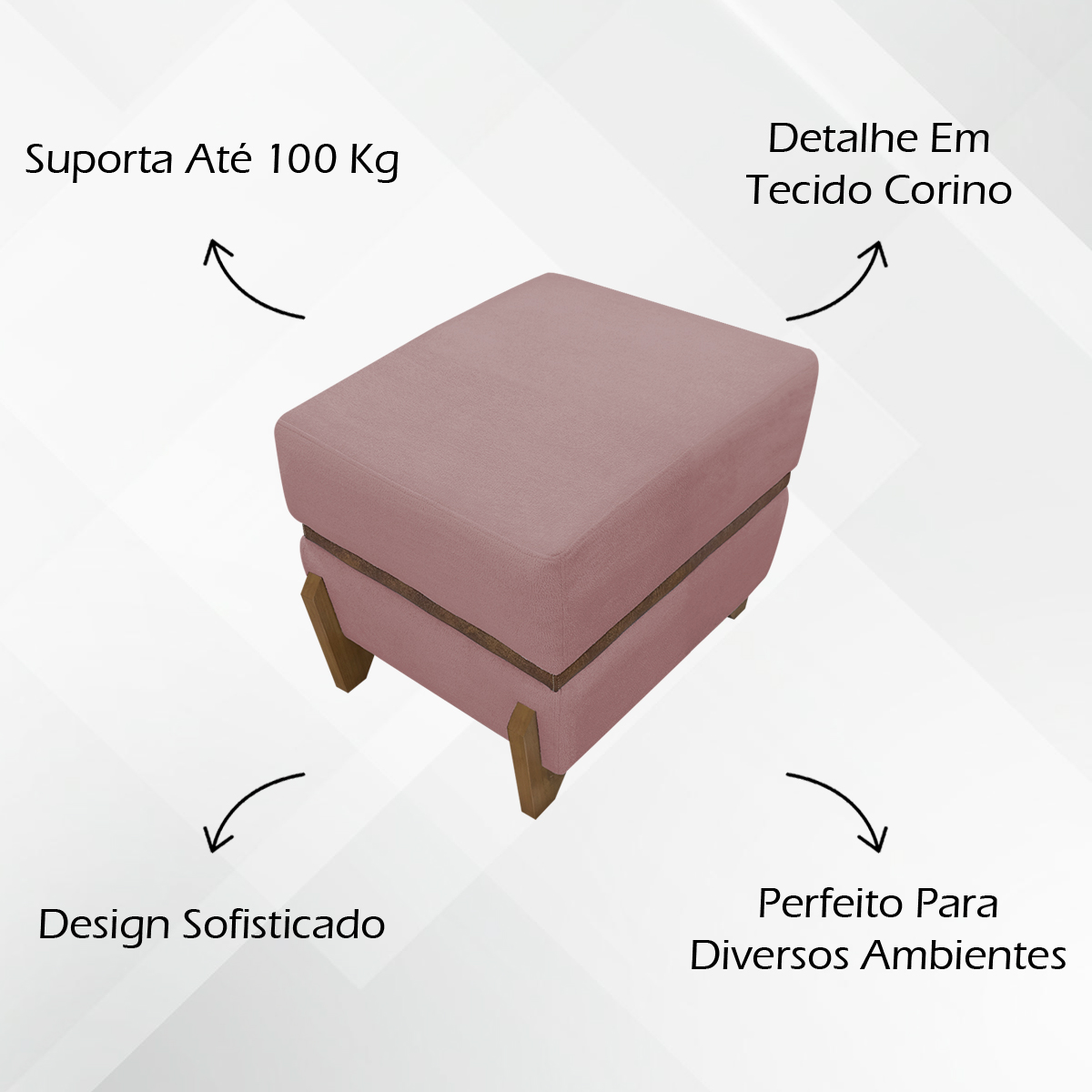 Puff Recamier Para Sala Quarto Cama de Solteiro 50 Cm Kodama Boucle Rosê