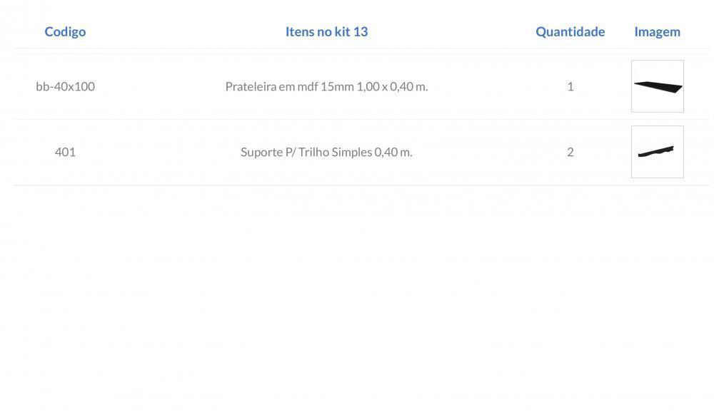 Kit com prateleira em mdf para cremalheira, com suportes 100x40 3 branco modelo clst2b13