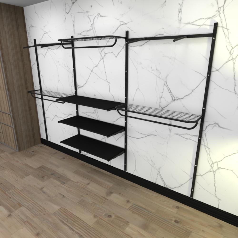 Kit para Closet com 22 peças regulável 300x200 cm tonalidade preto modelo clst2p438
