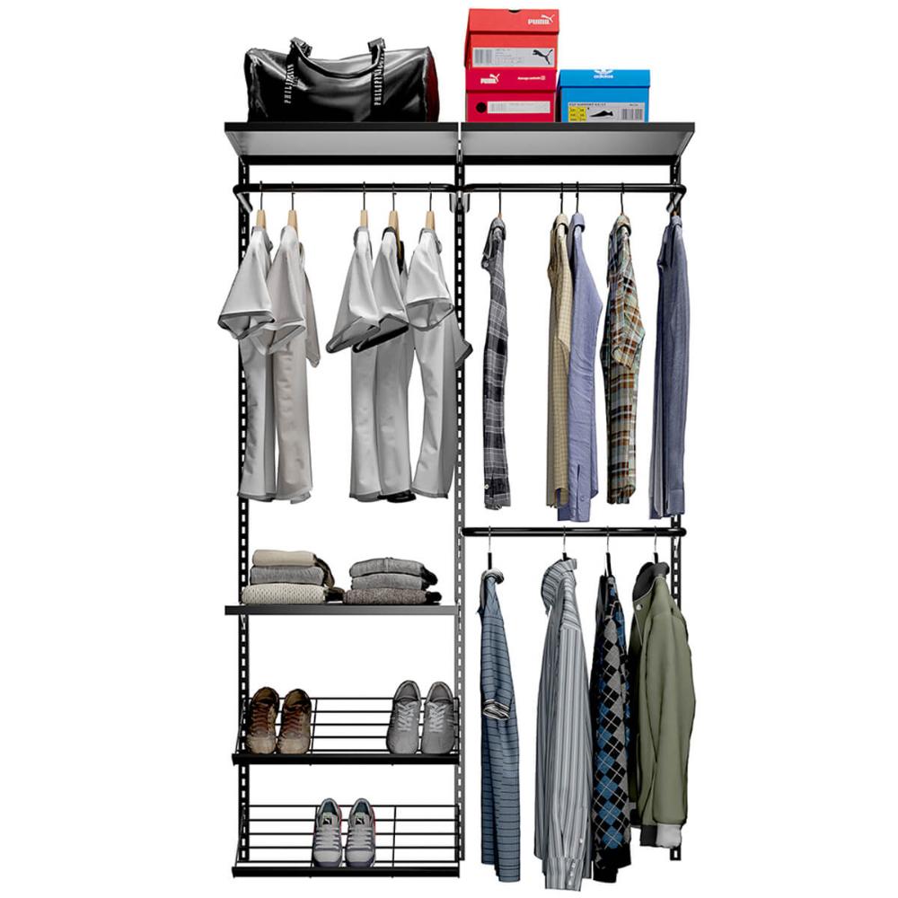 Closet Aberto Aramado Preto Parede Cabideiro Araras Pratelei