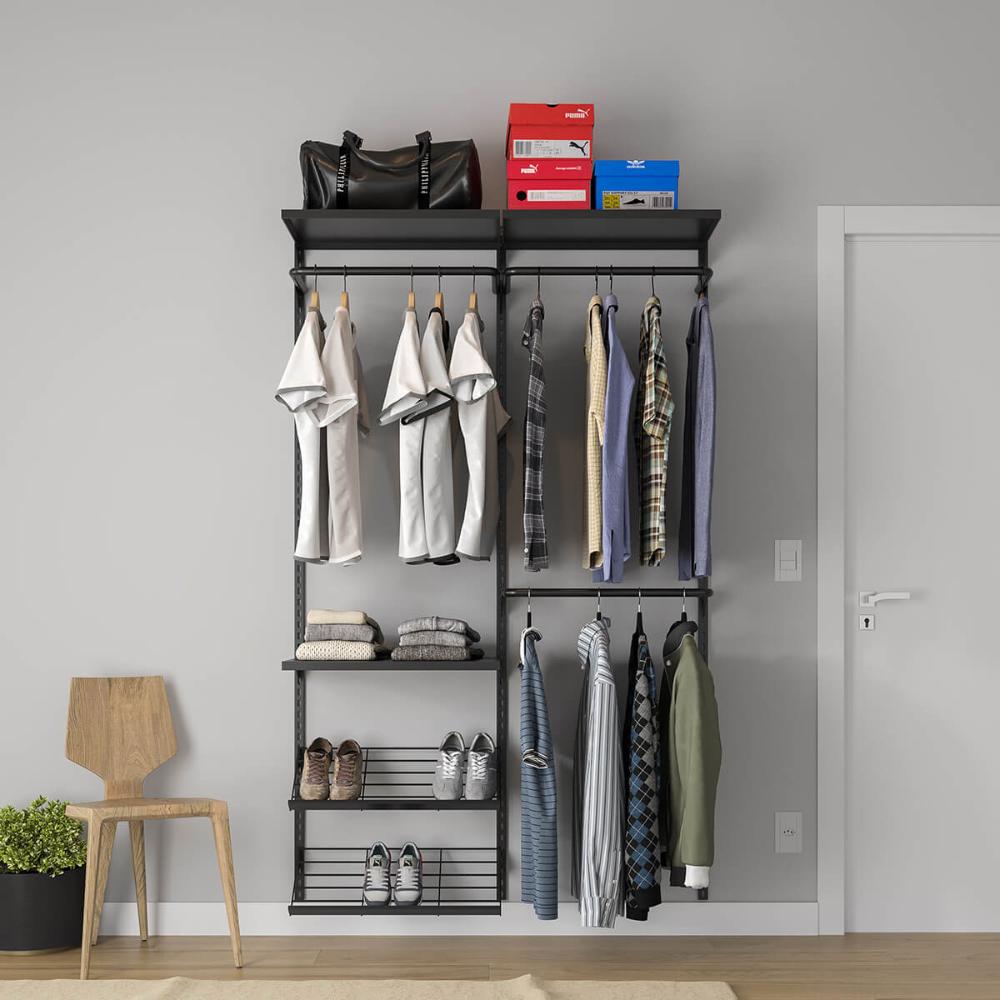 Closet Aberto Aramado Preto Parede Cabideiro Araras Pratelei