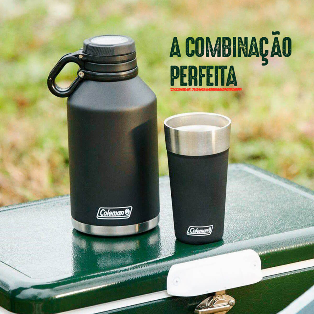 Conjunto Garrafa Térmica Growler 1,9L e Copo Térmico de Cerveja com Abridor 600ml Preto Coleman