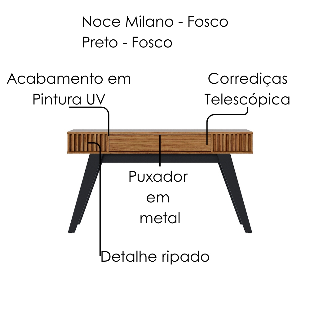 Aparador Para Sala 1 Gaveta 136 cm Riviera Noce Milano Preto Colibri