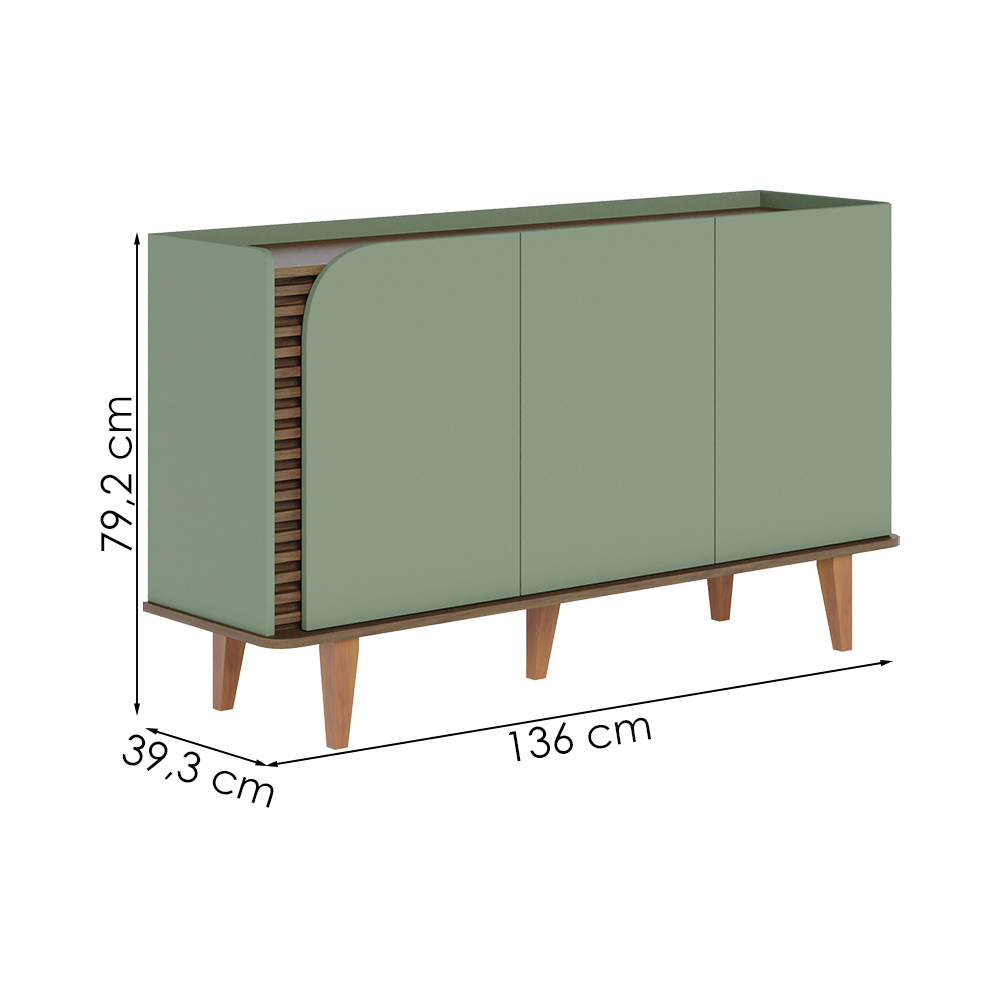 Balcão Aparador Buffet 3 Portas 136 cm Jurere Hortela Amendoa Colibri