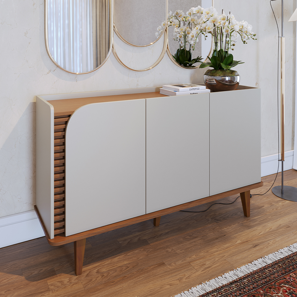 Balcão Aparador Buffet 3 Portas 136 cm Jurere Off White Matte Freijo Colibri