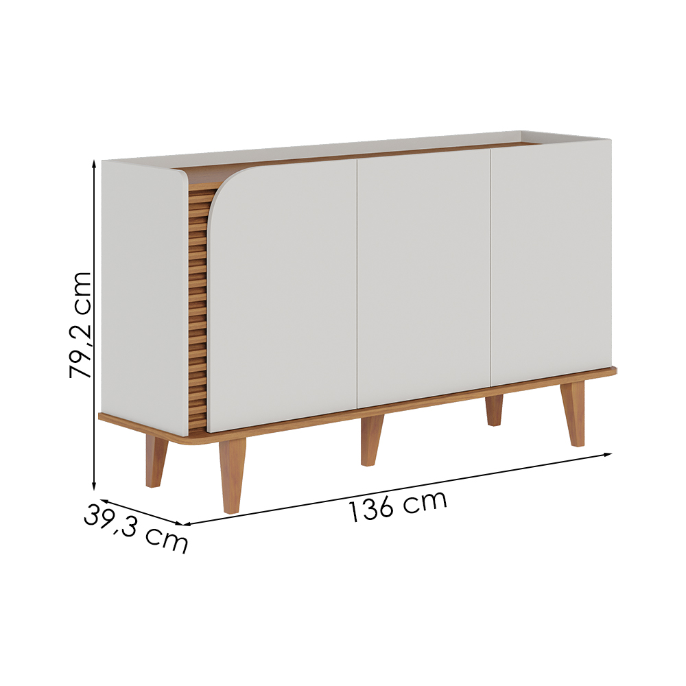 Balcão Aparador Buffet 3 Portas 136 cm Jurere Off White Matte Freijo Colibri
