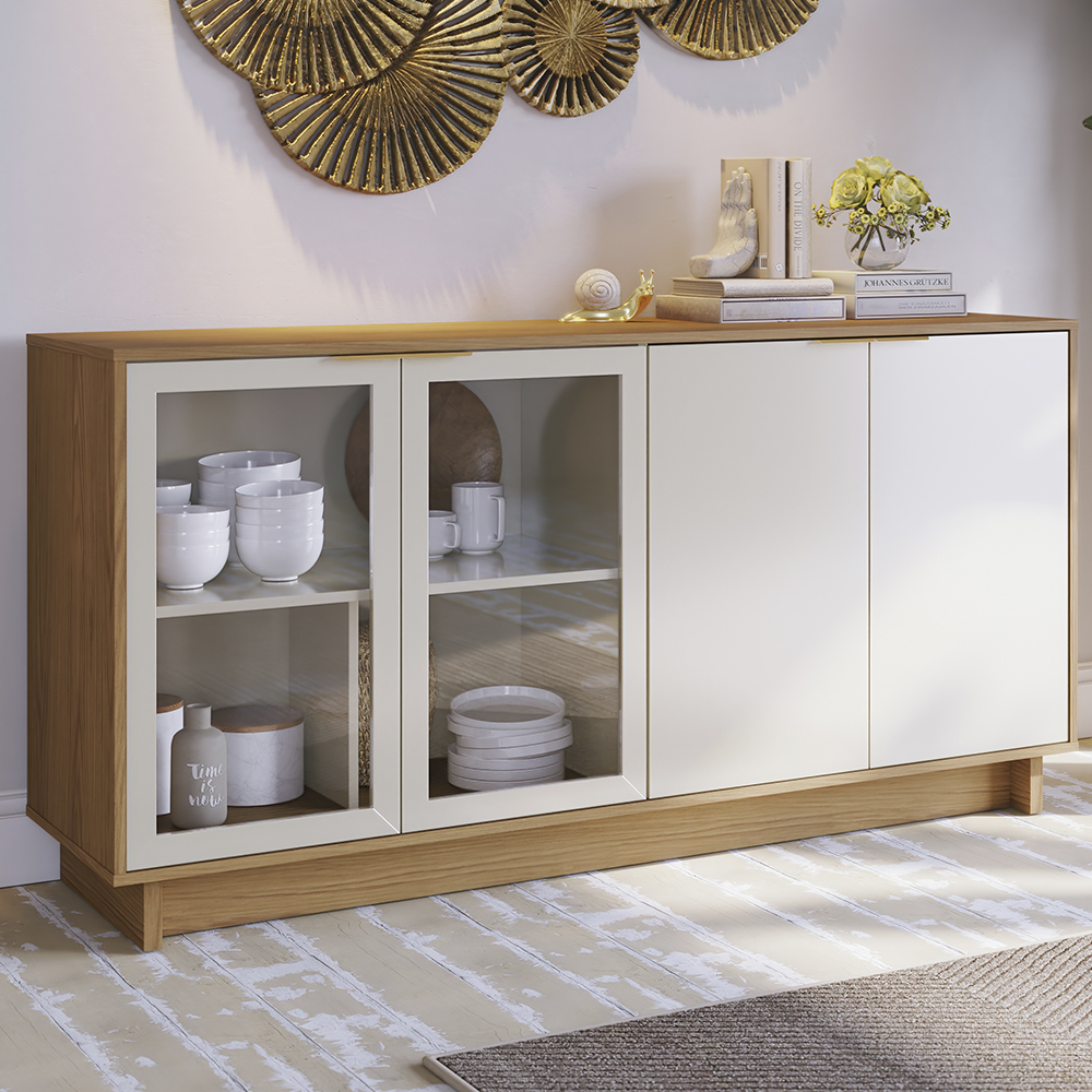 Balcao Aparador Buffet 4 Portas 160 cm Vitoria Freijo Off White Colibri