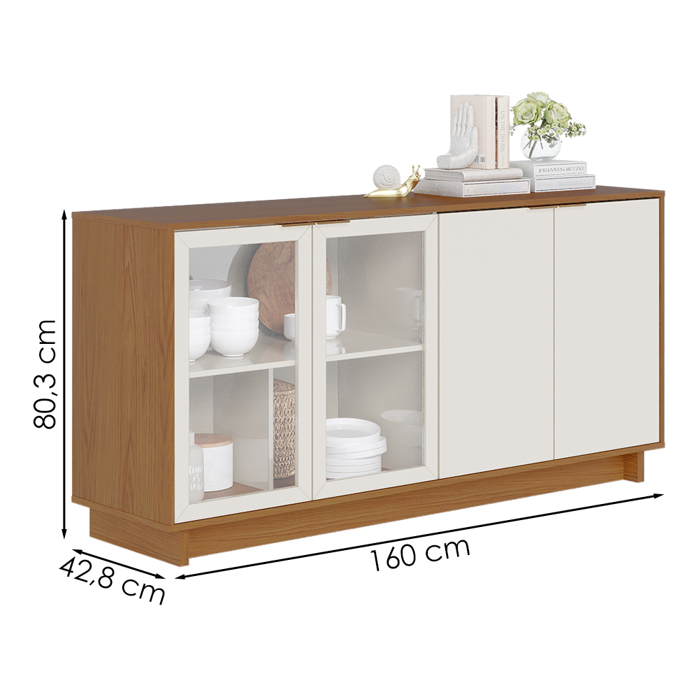 Balcao Aparador Buffet 4 Portas 160 cm Vitoria Freijo Off White Colibri