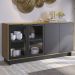 Balcao Aparador Buffet 4 Portas 160 cm Vitoria Noce Milano Preto Colibri