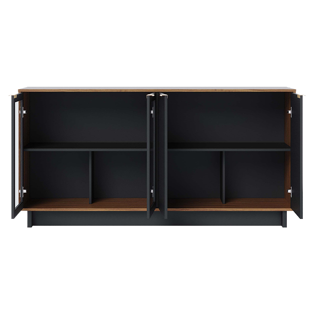 Balcao Aparador Buffet 4 Portas 160 cm Vitoria Noce Milano Preto Colibri