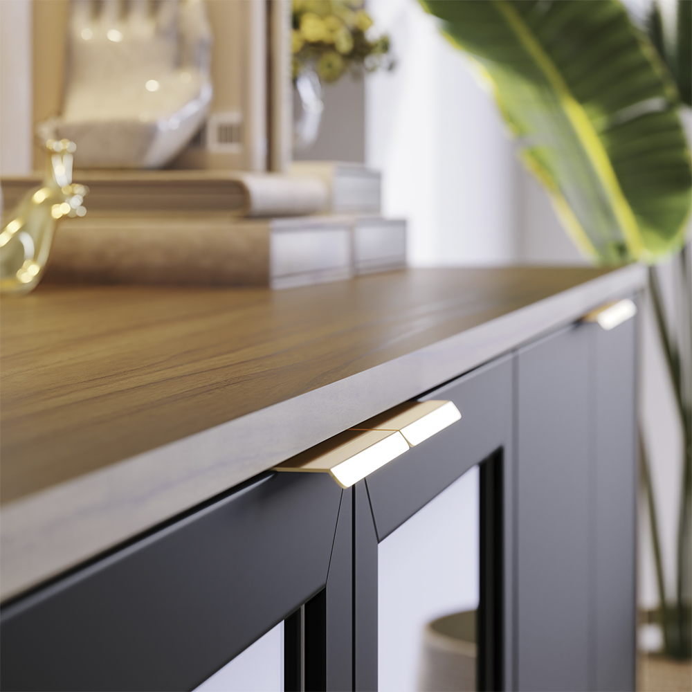 Balcao Aparador Buffet 4 Portas 160 cm Vitoria Noce Milano Preto Colibri