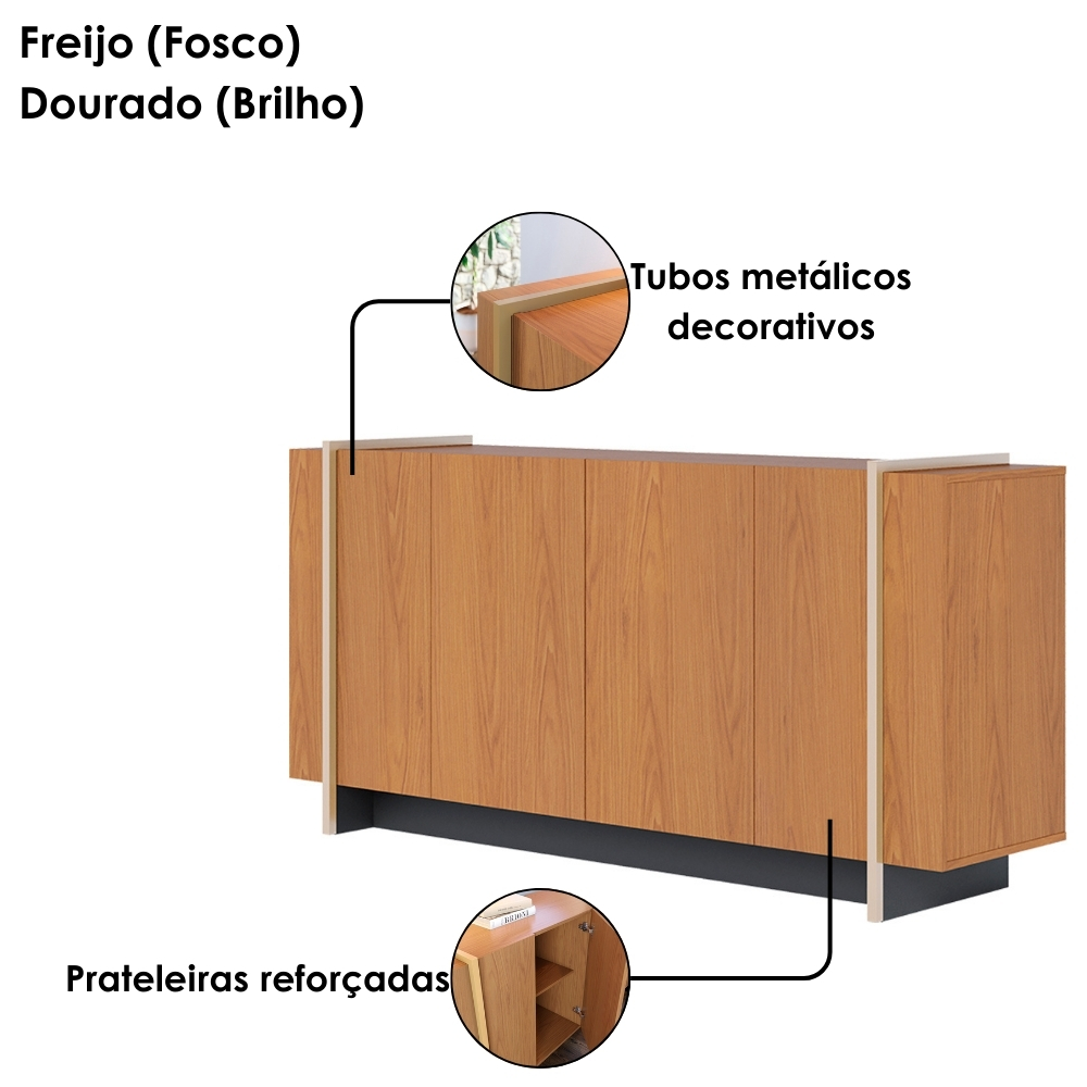 Balcao Buffet 160 cm Copacabana Dourado Freijo Colibri