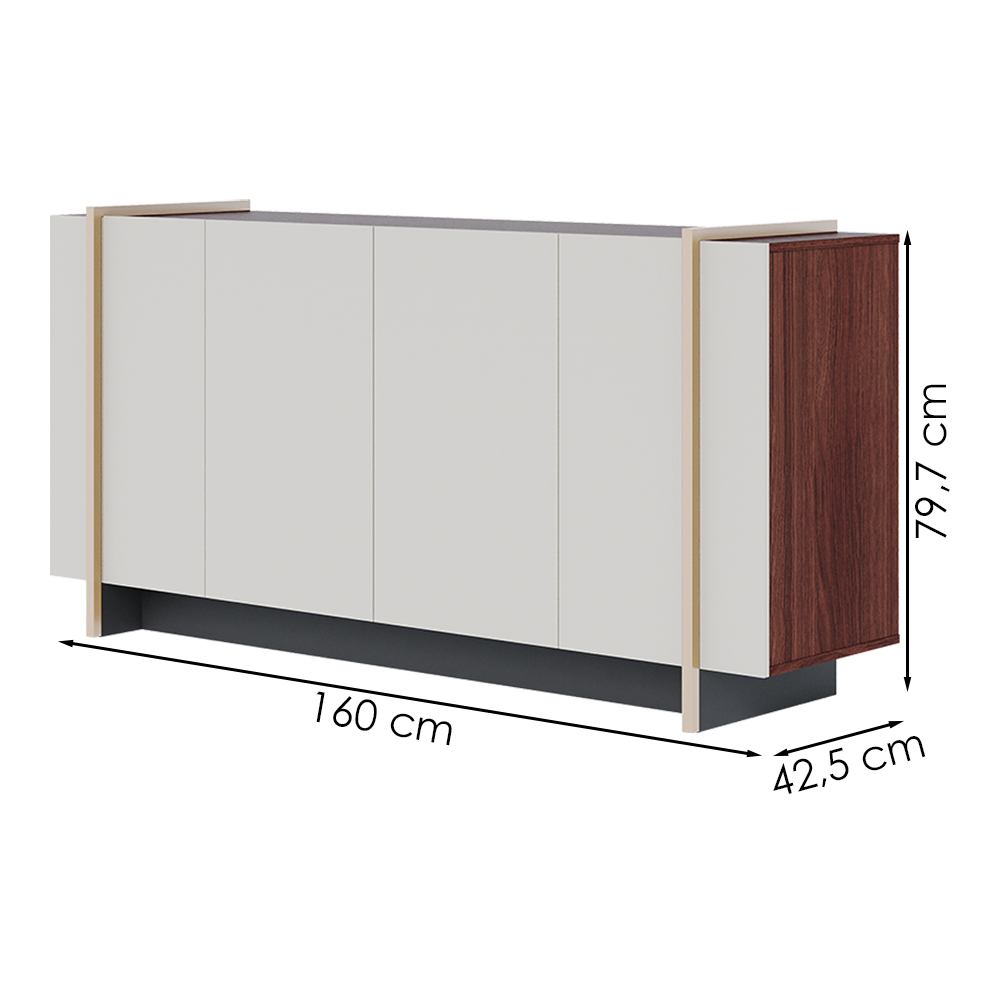 Balcao Buffet 160 cm Copacabana Dourado Off White Nogueira Real Colibri
