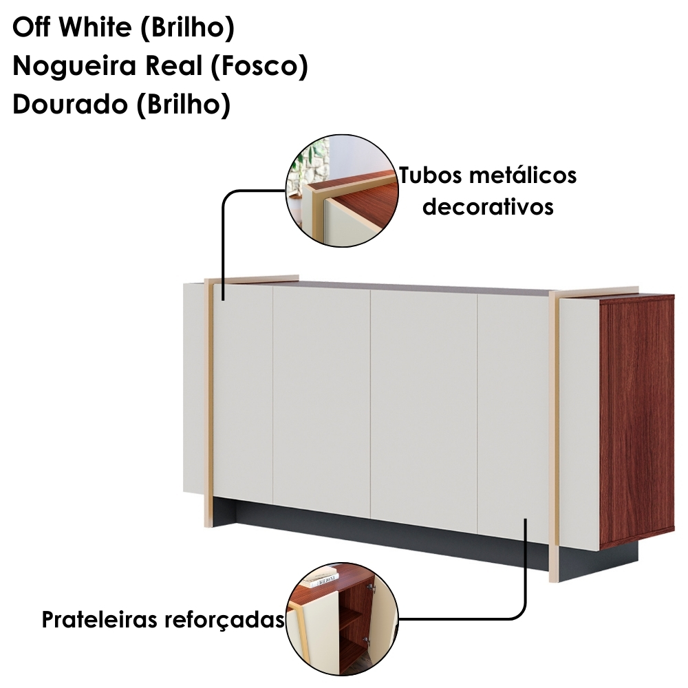 Balcao Buffet 160 cm Copacabana Dourado Off White Nogueira Real Colibri