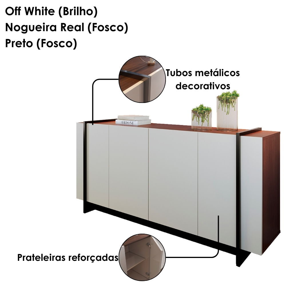 Balcao Buffet 160 cm Copacabana Preto Off White Nogueira Real Colibri