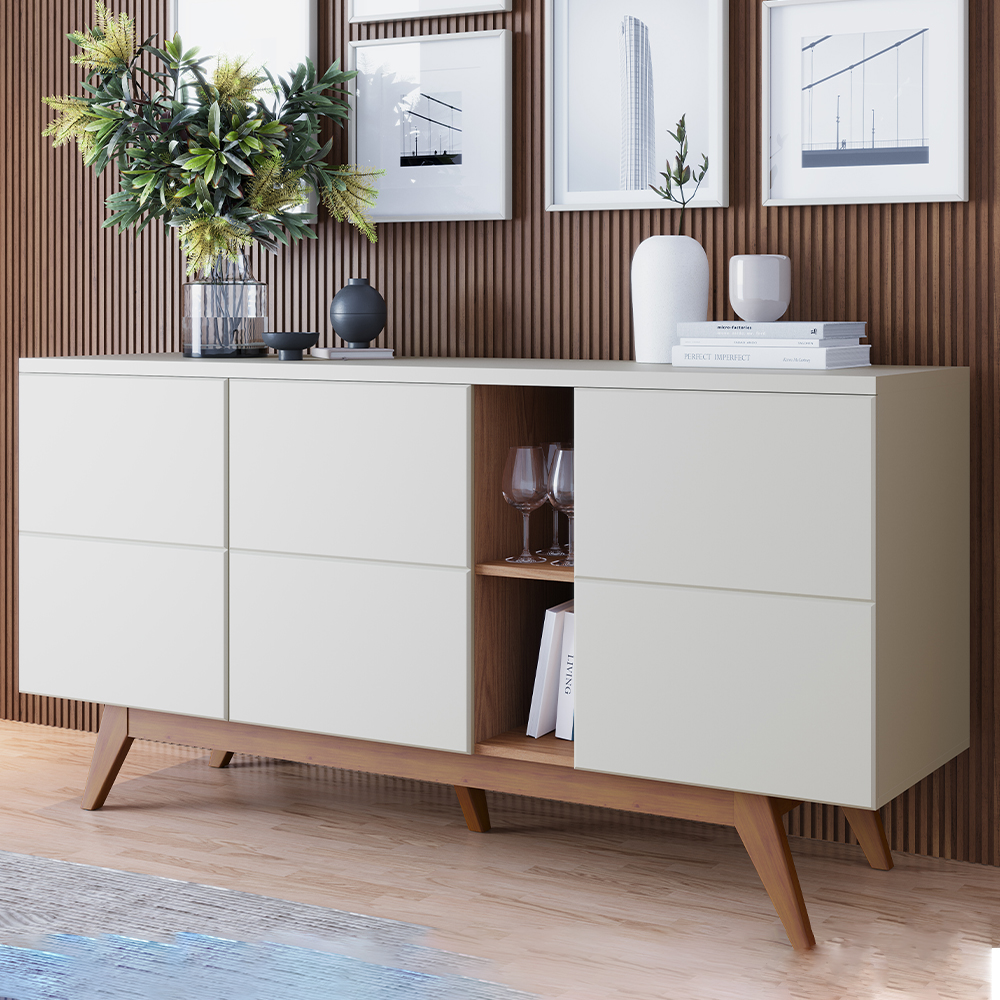 Balcao Buffet Aparador 160 cm Noronha Off White Matte Freijo Colibri