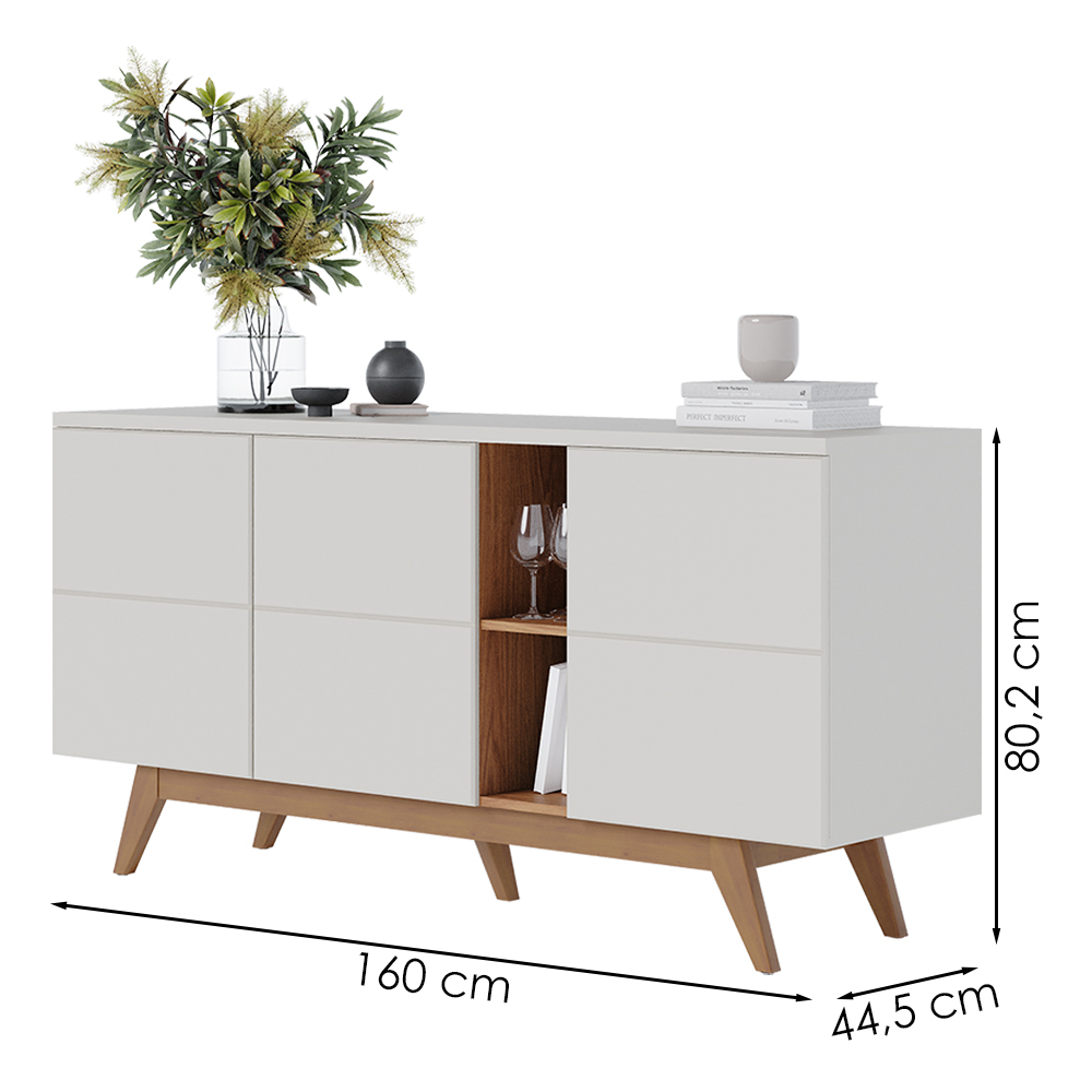 Balcao Buffet Aparador 160 cm Noronha Off White Matte Freijo Colibri