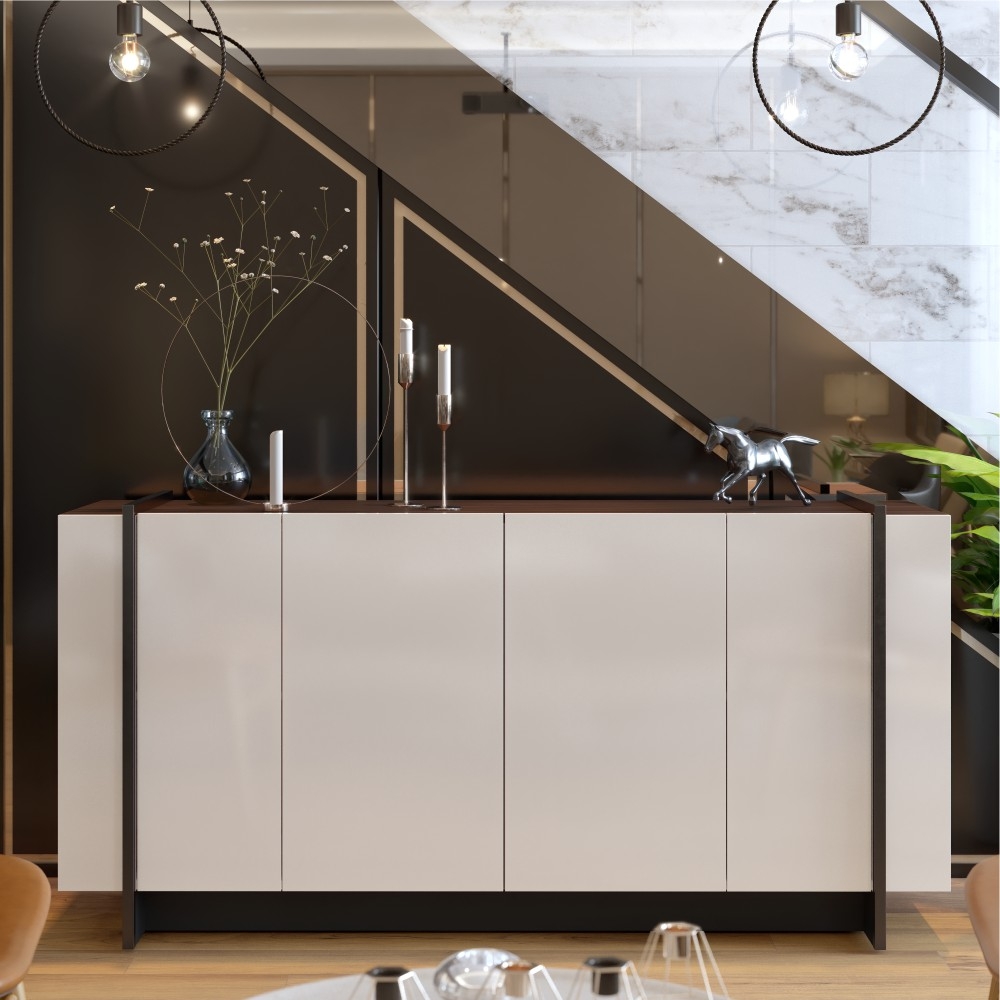Buffet 4 Portas Sau Off White Nogueira Preto