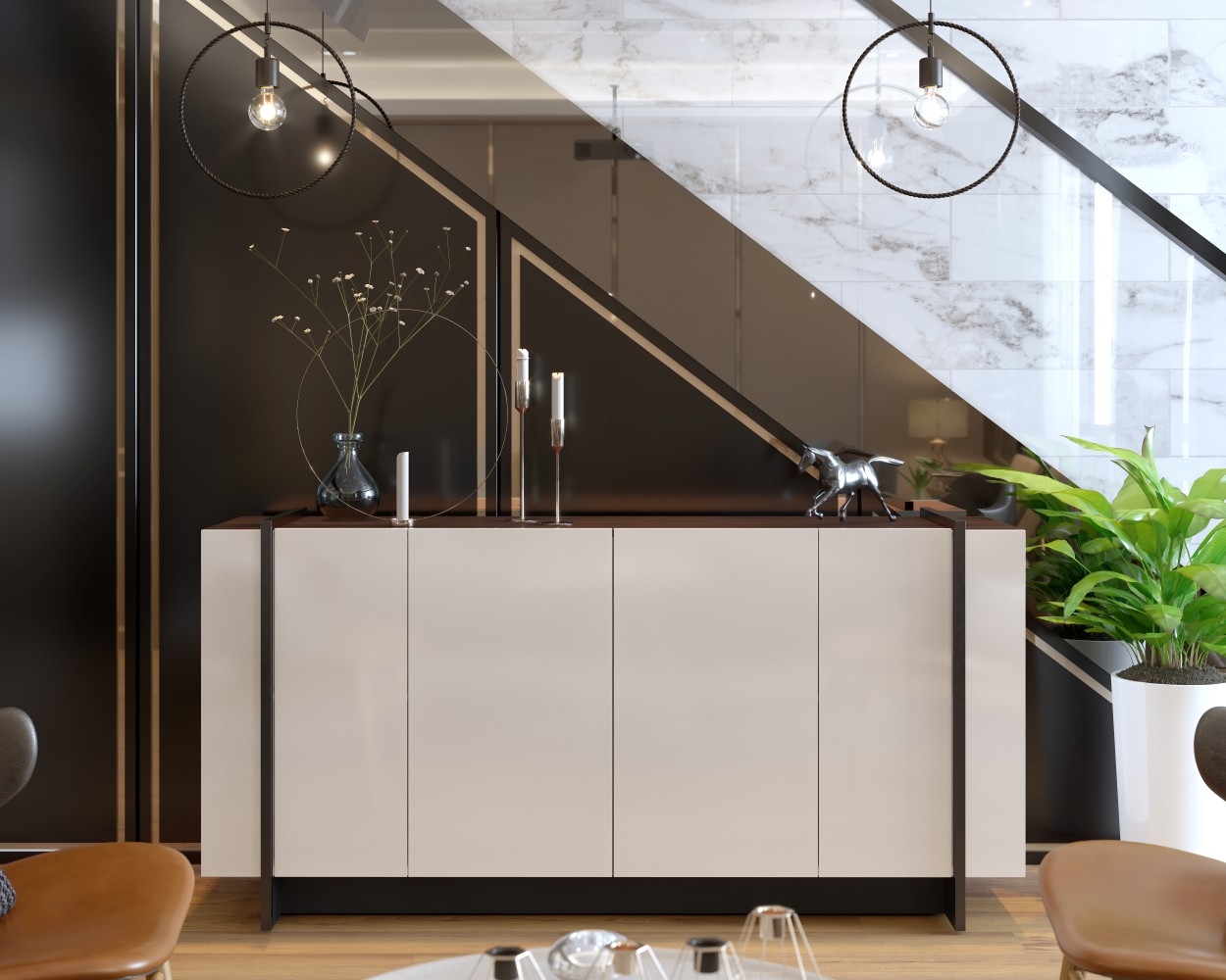 Buffet 4 Portas Sau Off White Nogueira Preto