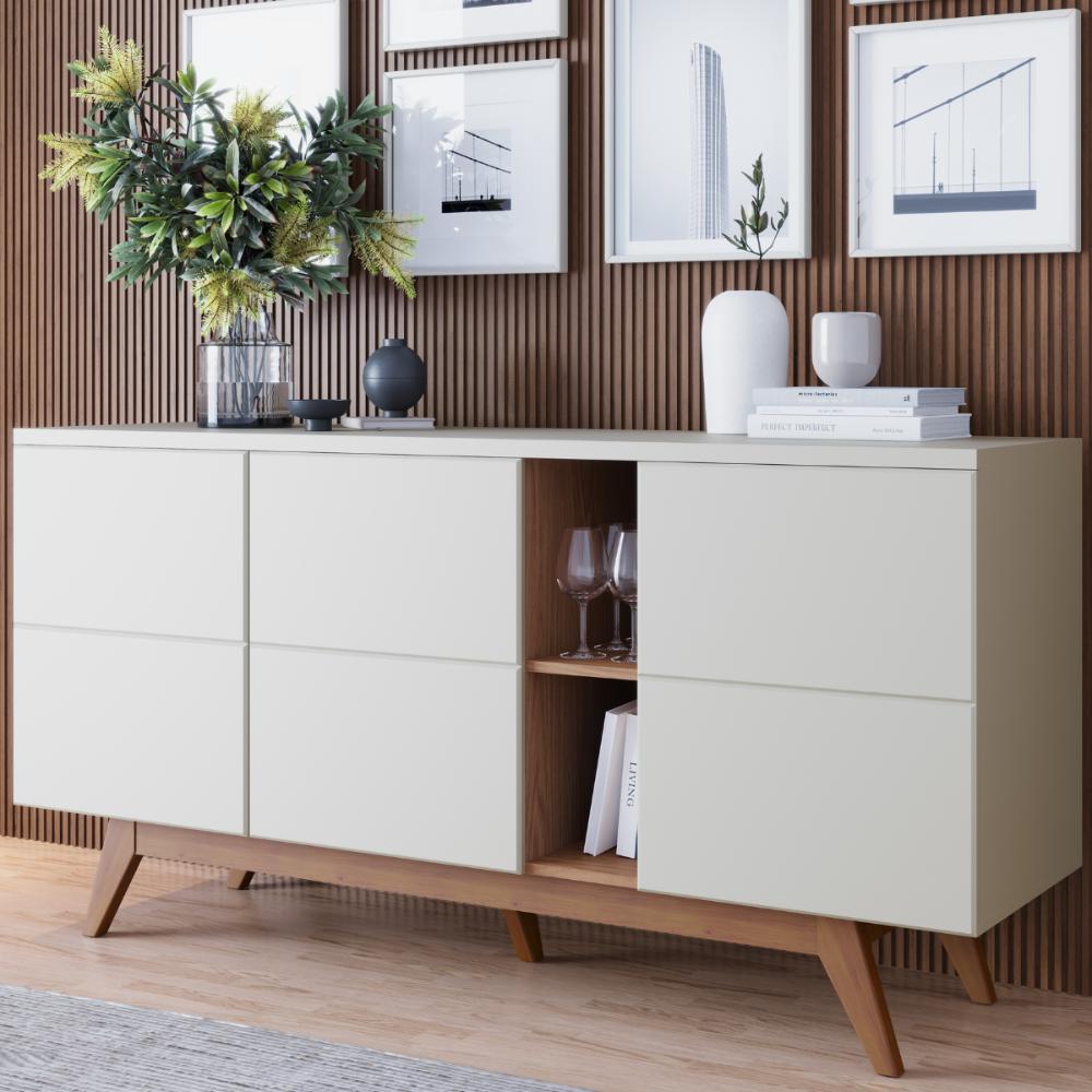 Buffet Aparador 3 Portas Caibi Off White Matte Freijó