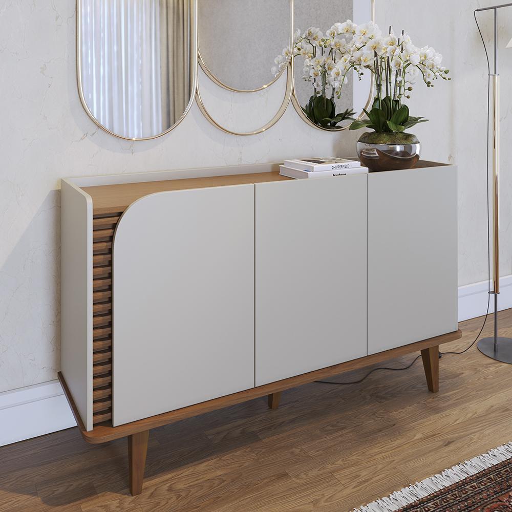 Buffet Aparador Jurerê 3 Portas Off White Matte/Freijó - Colibri