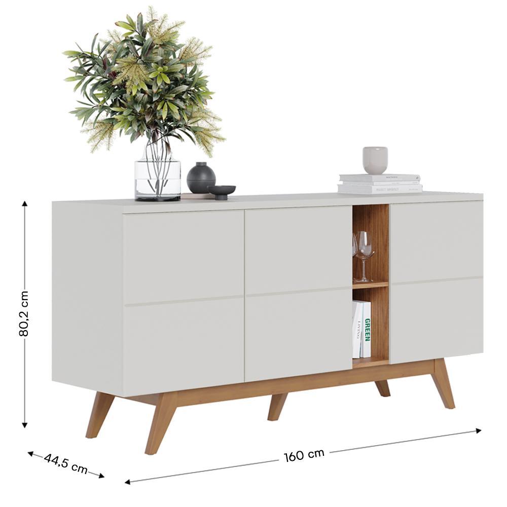 Buffet Aparador Noronha 3 Portas Off White Matte/Freijó - Colibri