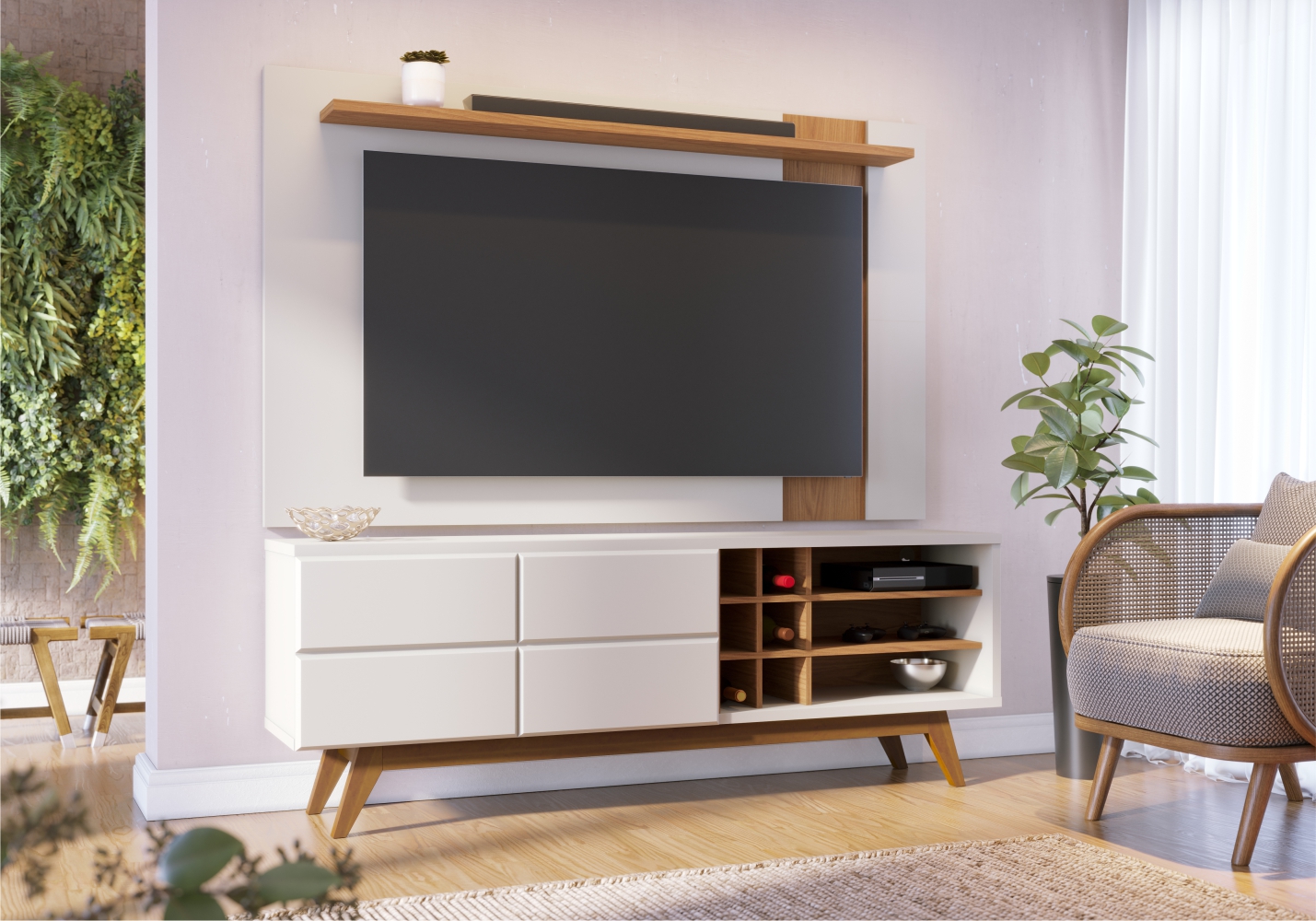Conjunto Home para TV e Mesa de Centro Diana Off-White Freijo