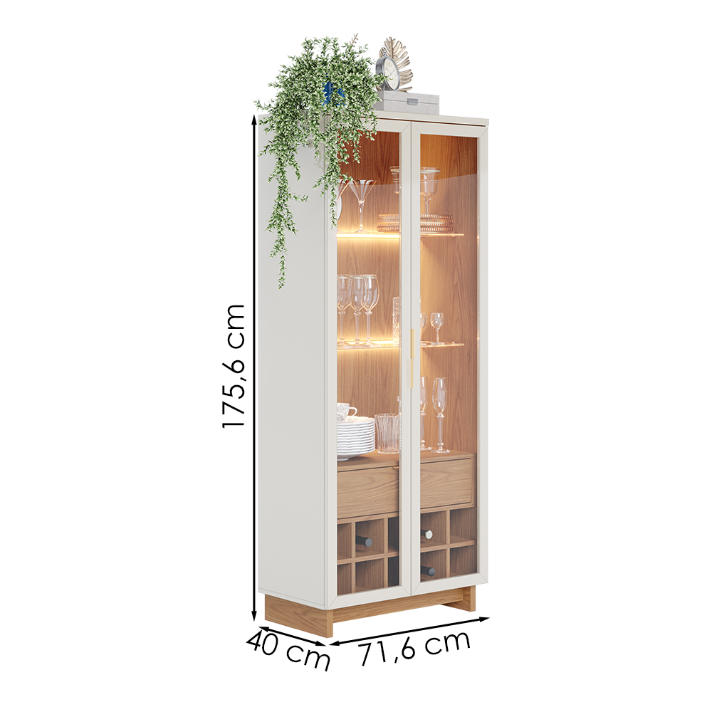 Cristaleira 2 Portas 1 Gaveta Guanabara 176x72 cm Off White Freijo Colibri
