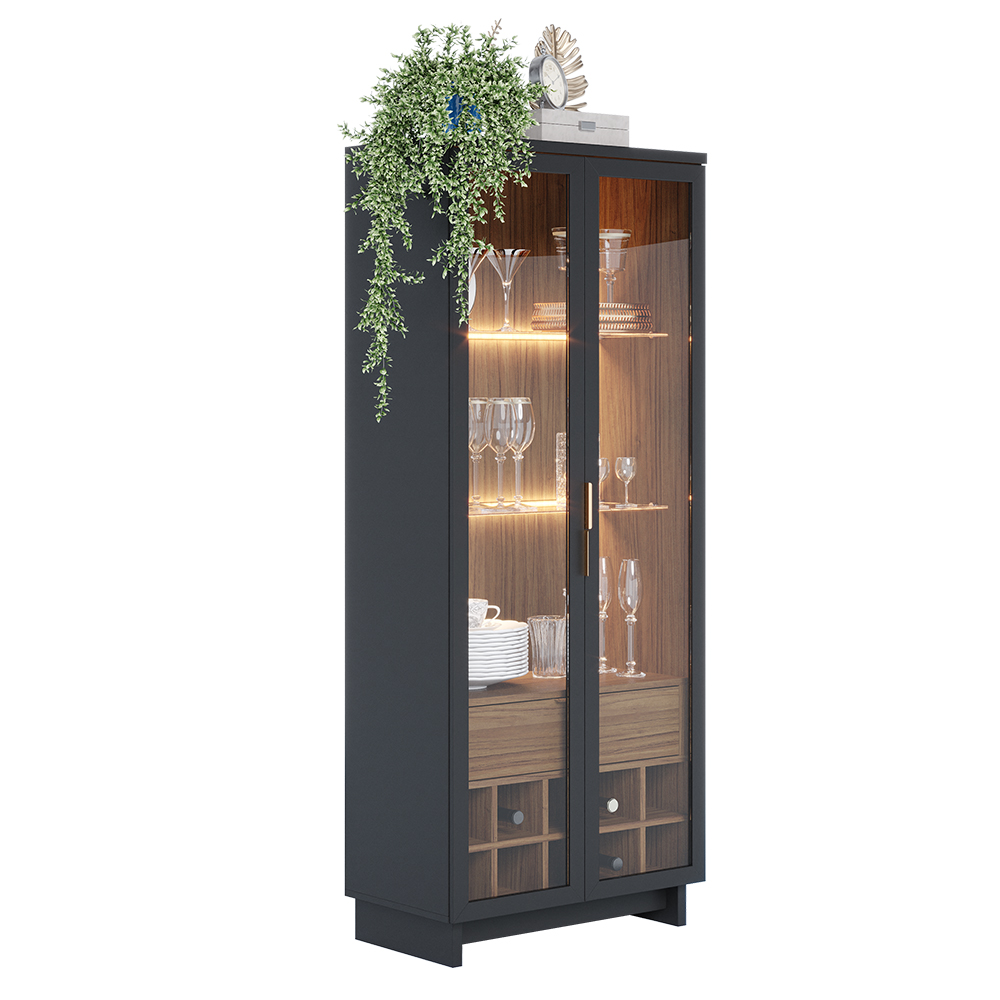 Cristaleira 2 Portas 1 Gaveta Guanabara 176x72 cm Preto Noce Milano Colibri