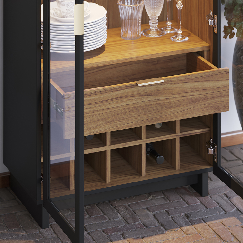 Cristaleira 2 Portas 1 Gaveta Guanabara 176x72 cm Preto Noce Milano Colibri
